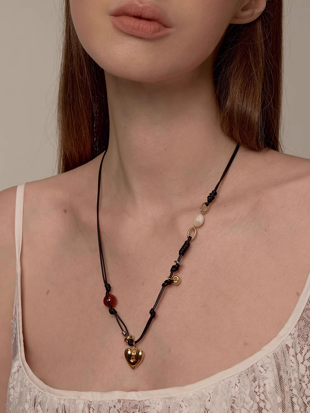 MUKTANK×SUN HUNTER Heart-shaped Braided Rope Necklace