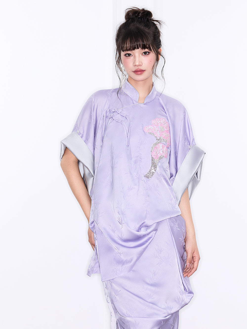 Mukzin "Ode To The New Summer"New Chinese-Style Improved Stand-Up Collar Split Purple Dress