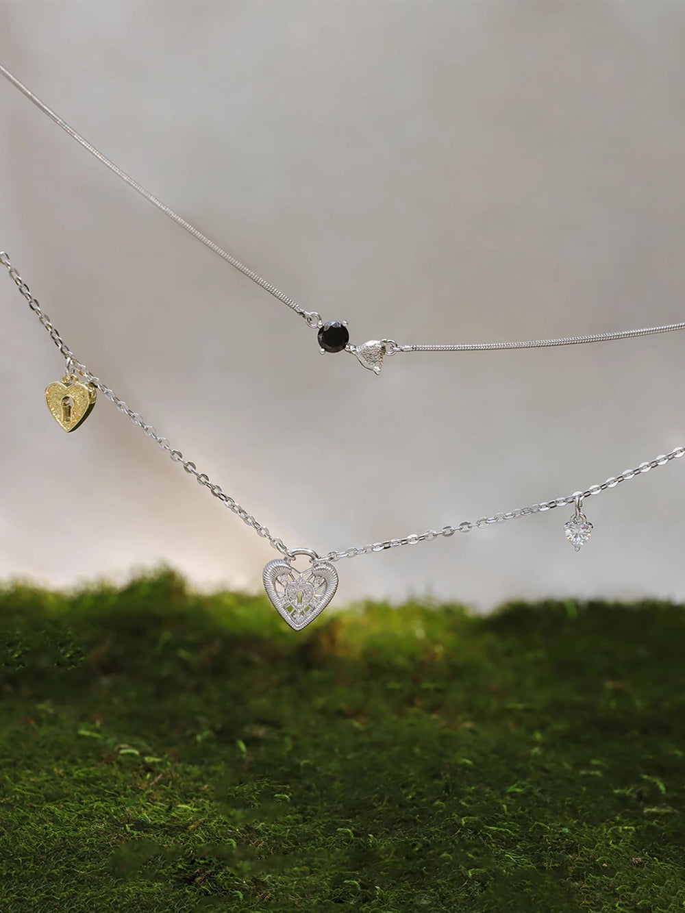 MUKTANK×SUN HUNTERTwo-tone lace heart lock necklace