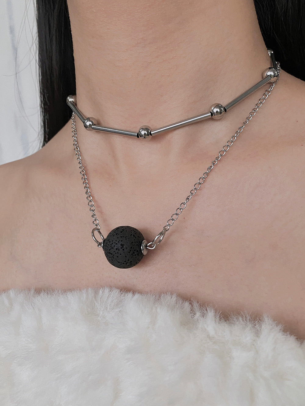 MUKTANK×DARK DREAM Diffuser Stone Pendant Necklace in Two Styles (Style A and Style B) for Layered Wearing