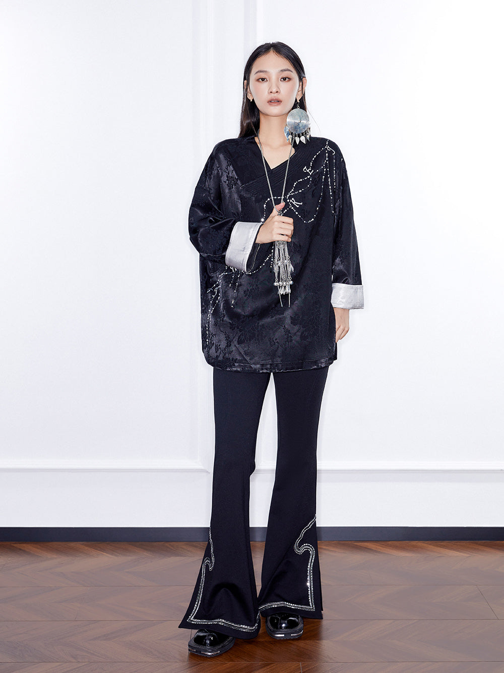 MUKZIN Linglong“Stardust”Asymmetrical Collar Shirt Jacket.