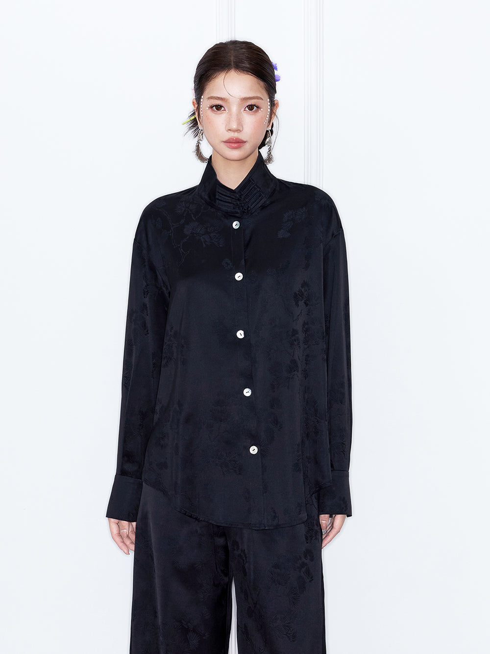 MUKZIN“Capsule Collection”New Chinese Style Light Pink/Black Jacquard Loose Shirt