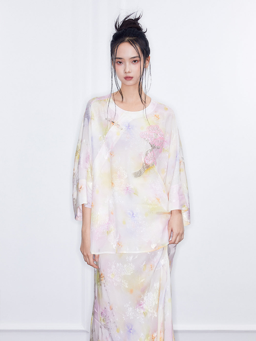 MUKZIN SpringPrelude Spring Mountain Drunk Gradient Printing Side-slit Big A-line Umbrella Skirt