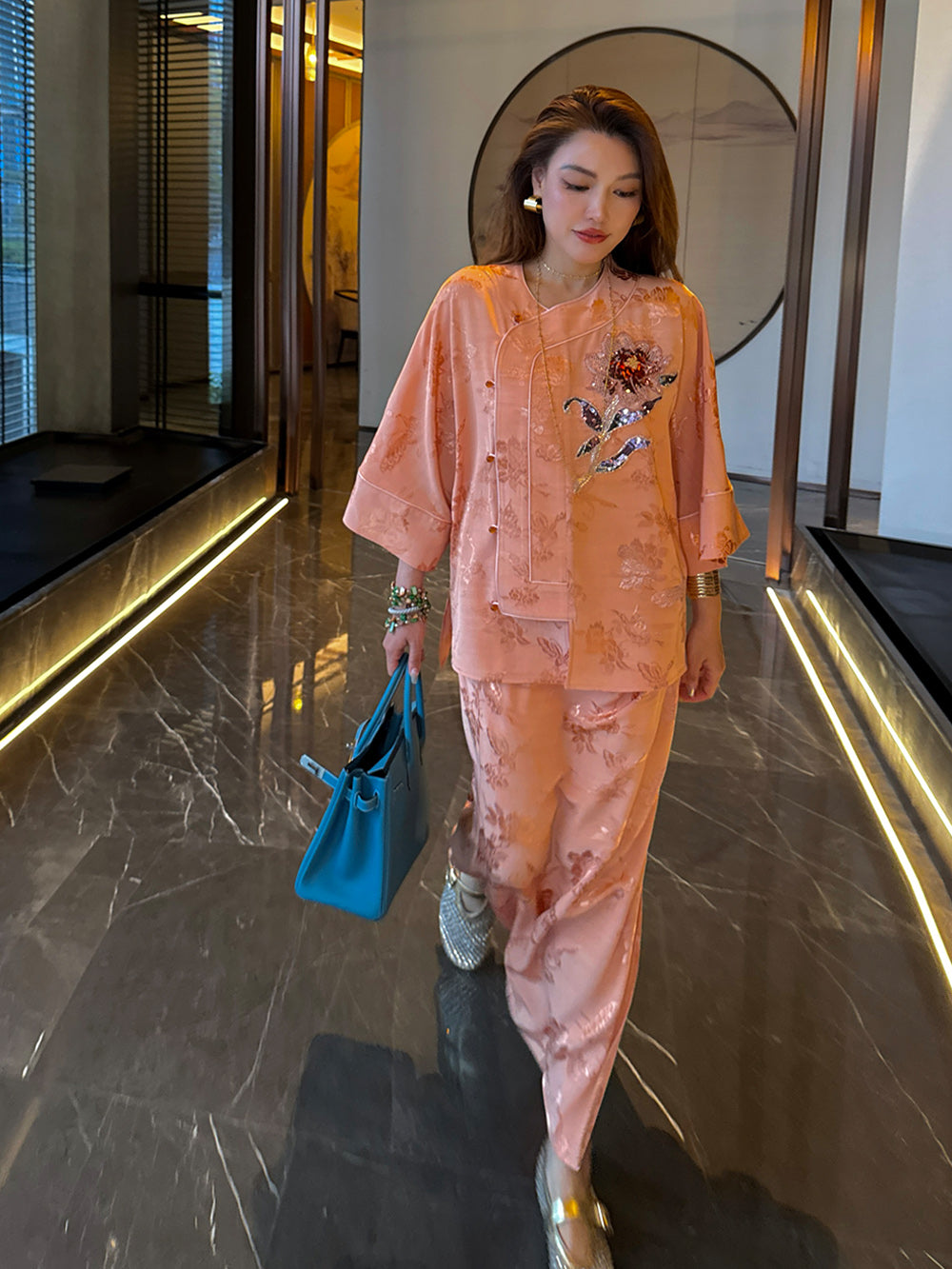 MUKZIN“Capsule Collection”Jacquard Embroidered Three - Quarter Sleeve Loose Chinese - style Shirt with Retro Chinese Buttons