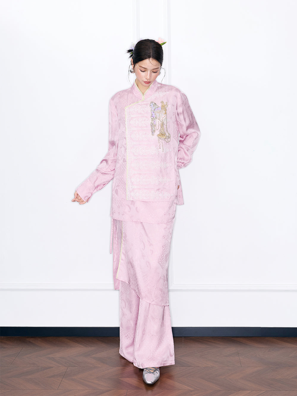 MUKZIN“Night Ballad of Chang'an”Wrap Layered Wide-Leg Pants | Tang Dynasty Inspired Satin Trousers