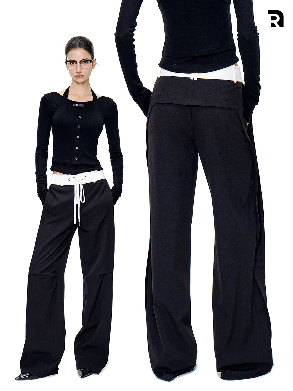 MUKTANK×MODULER Waistband Patchwork Drawstring Straight-Leg Pants