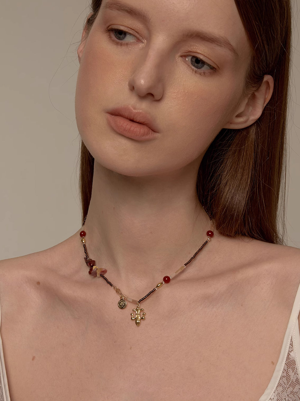 MUKTANK×SUN HUNTER Iris and Red Agate Necklace