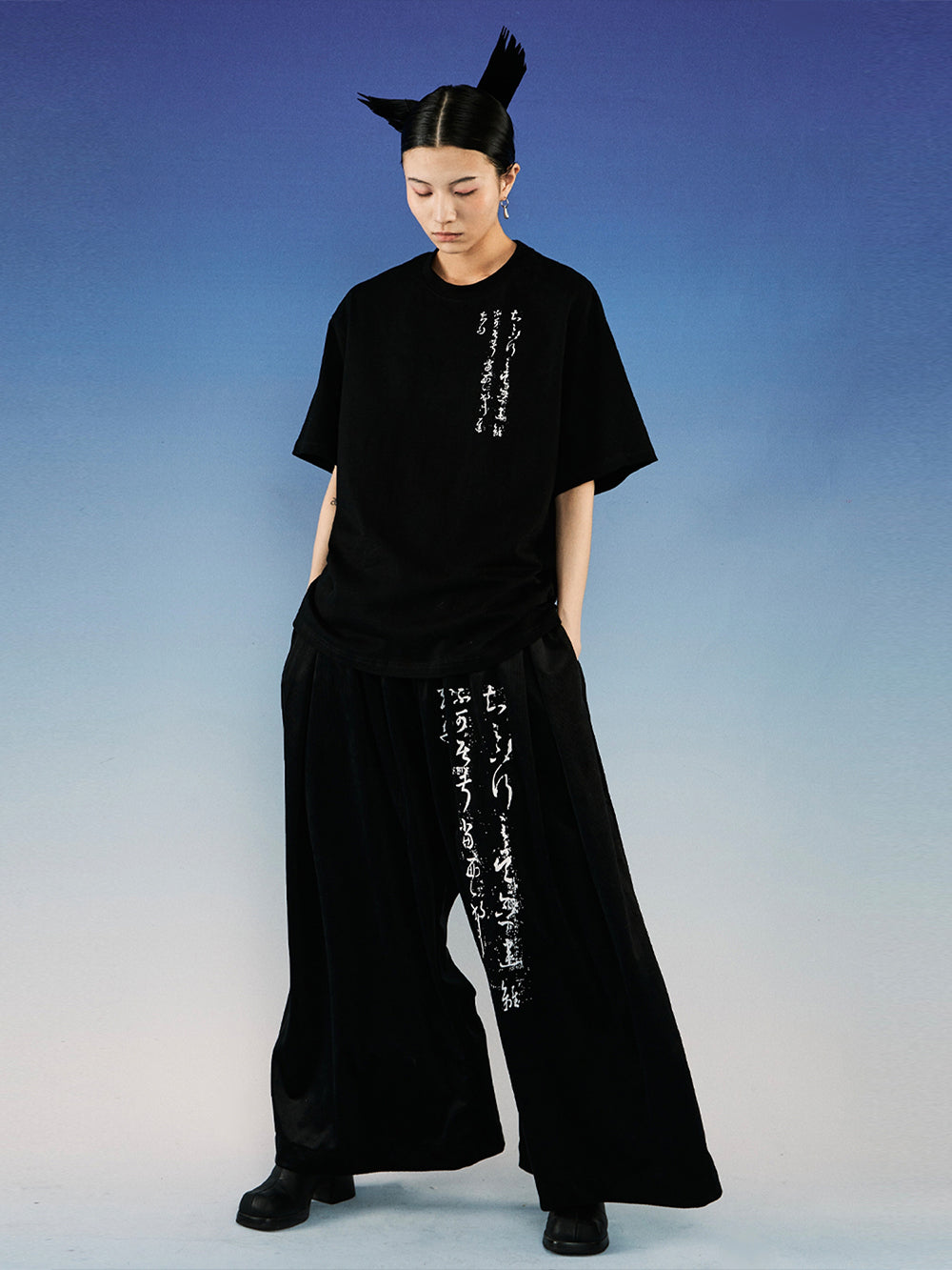 MUKTANK×LOUMUTAKU New Chinese-style Calligraphy Corduroy Wide Leg Pants