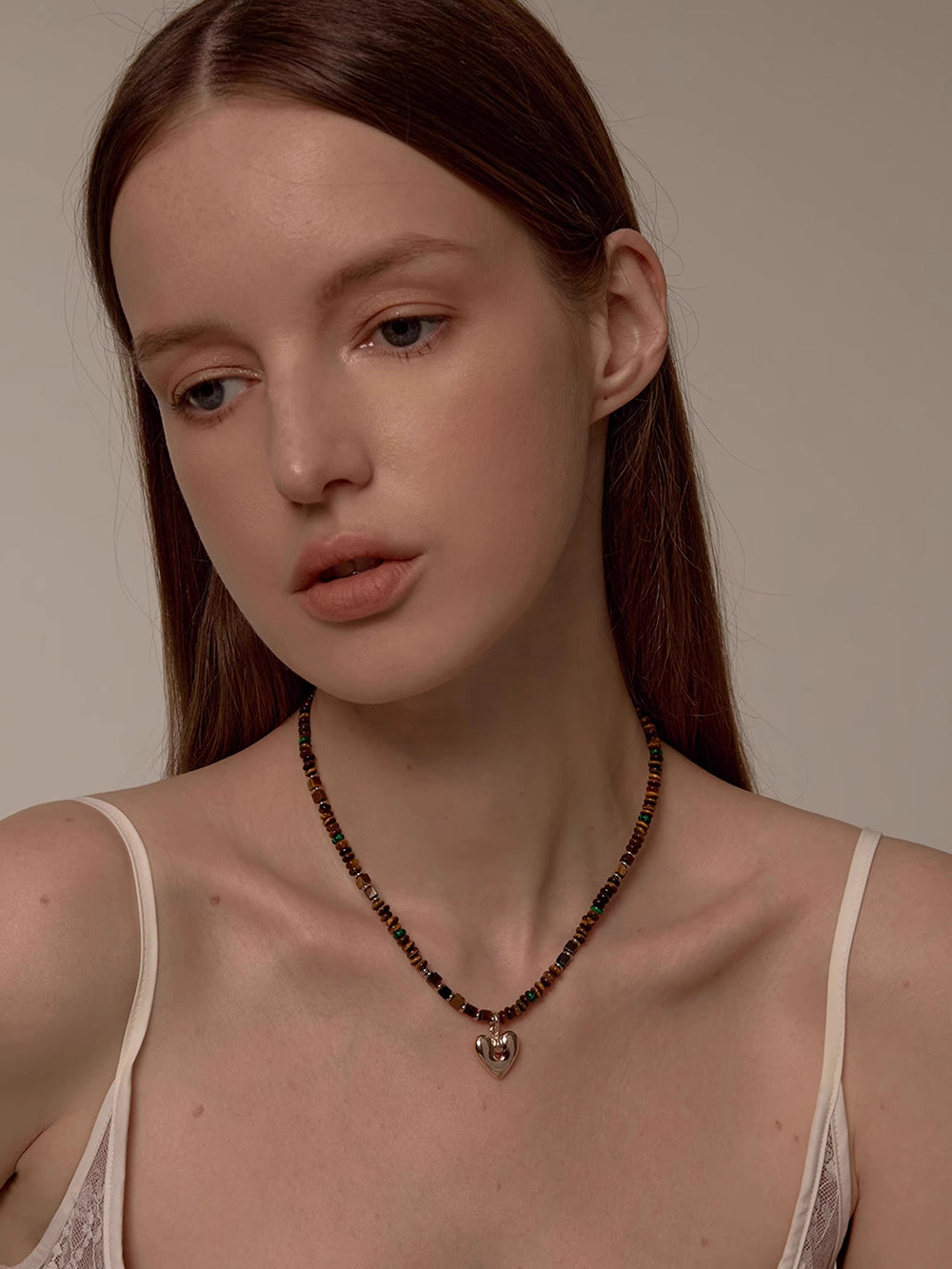 MUKTANK×SUN HUNTER Tiger's Eye Heart-shaped Necklace