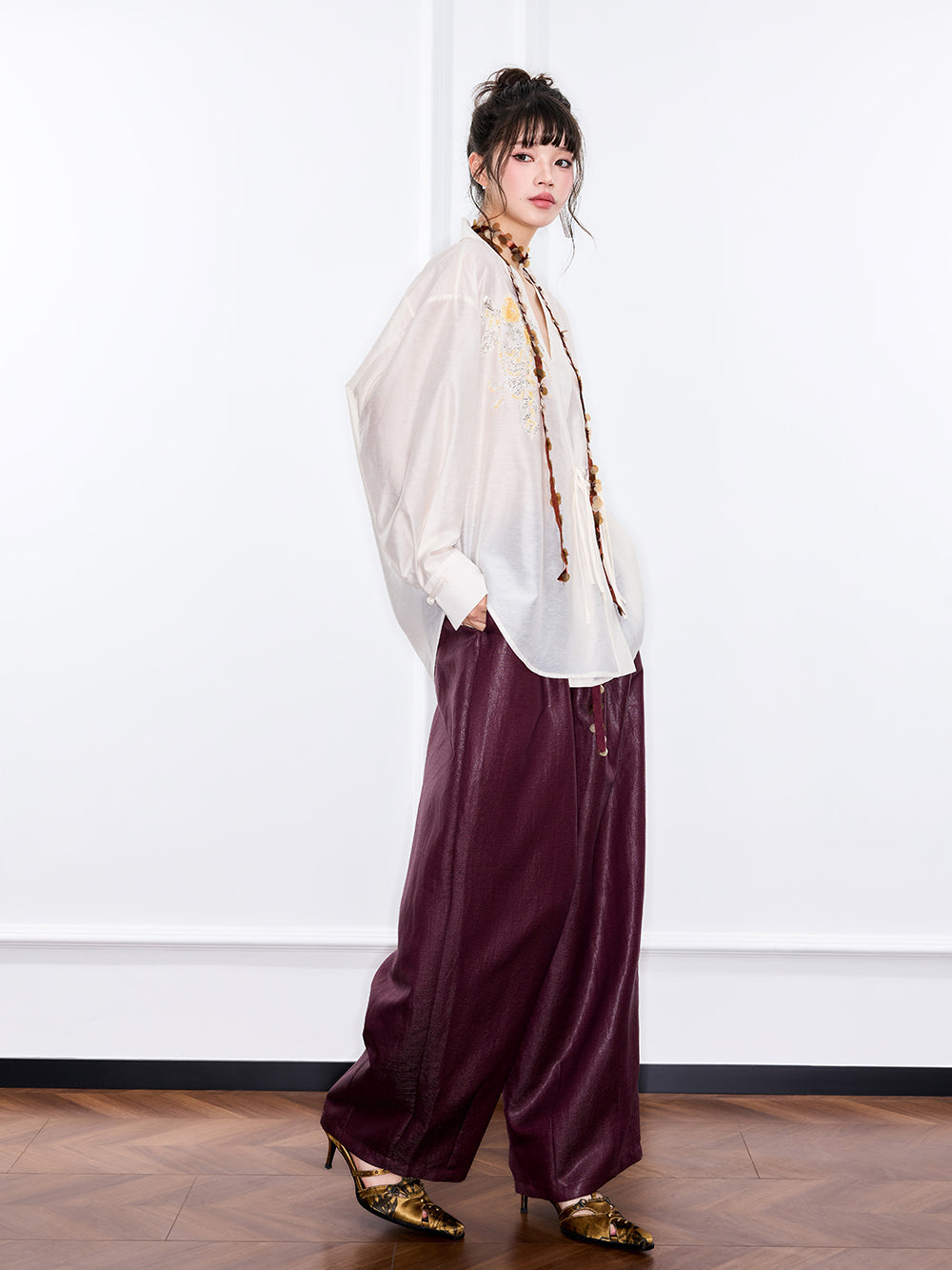 MUKZIN "Ode to the New Summer"Neo - Chinese Style Embroidered White Shirt