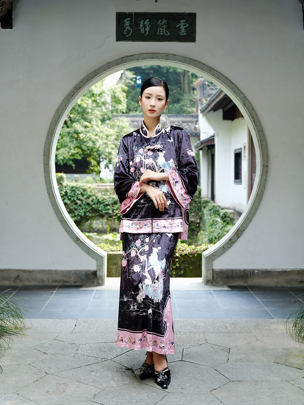 MUKZIN Linglong "Linglongzi" Stand Collar Velvet Printed Cardigan