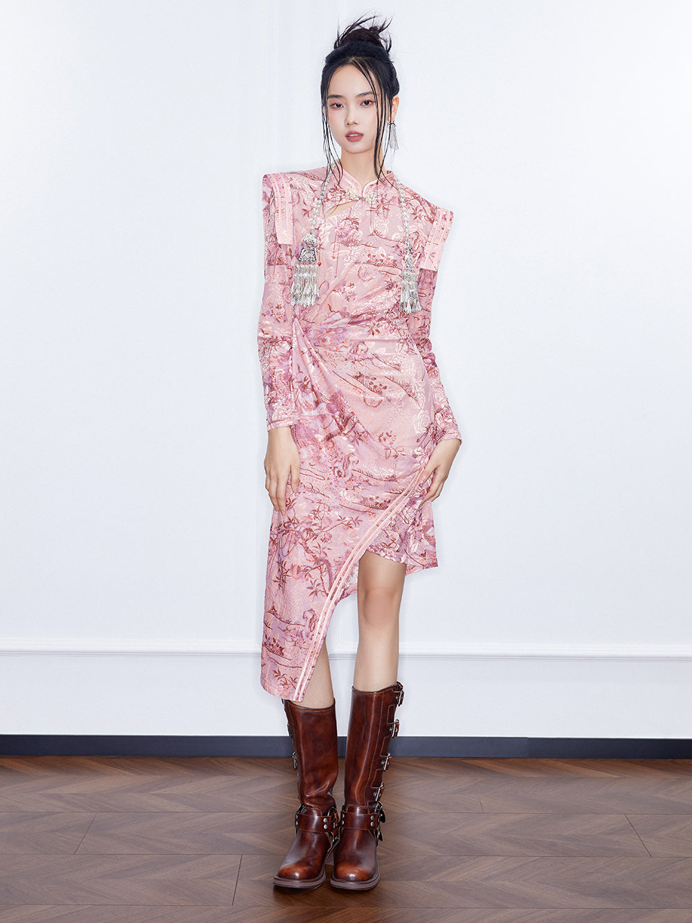 MUKZIN Spring Prelude"Fang Hua" Neo Chinese Style Velvet Burned-out Cheongsam