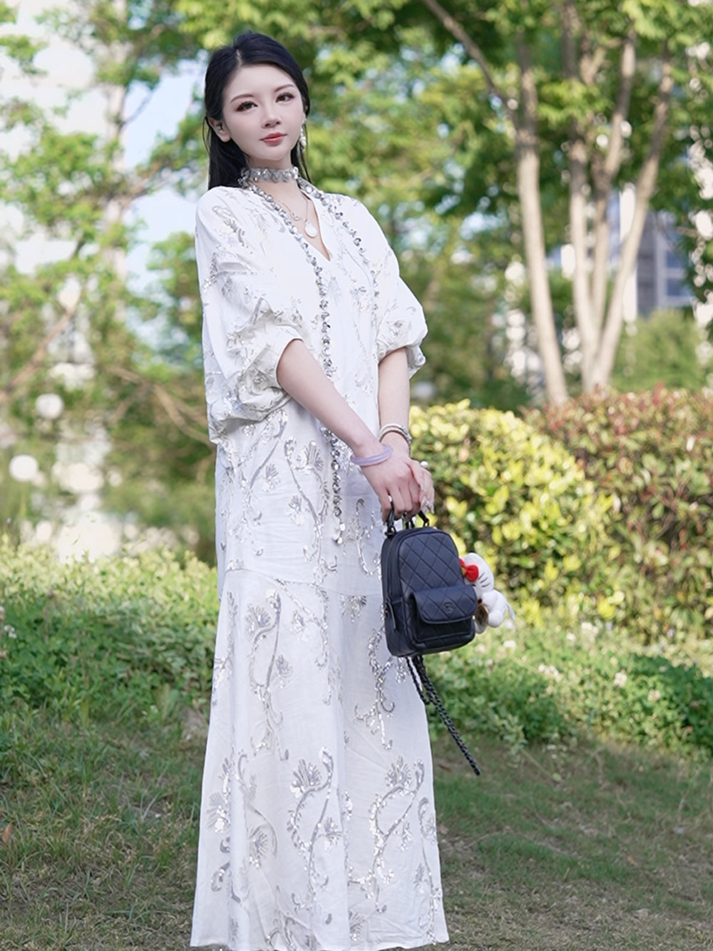 MUKZIN "Ode to the New Summer" Handmade Sequin Relaxed-fit Dress