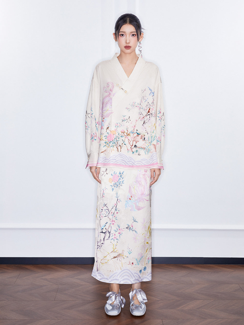 MUKZIN SpringPrelude "Startled Swan" Jacquard Satin New Chinese-style Straight Tube Skirt