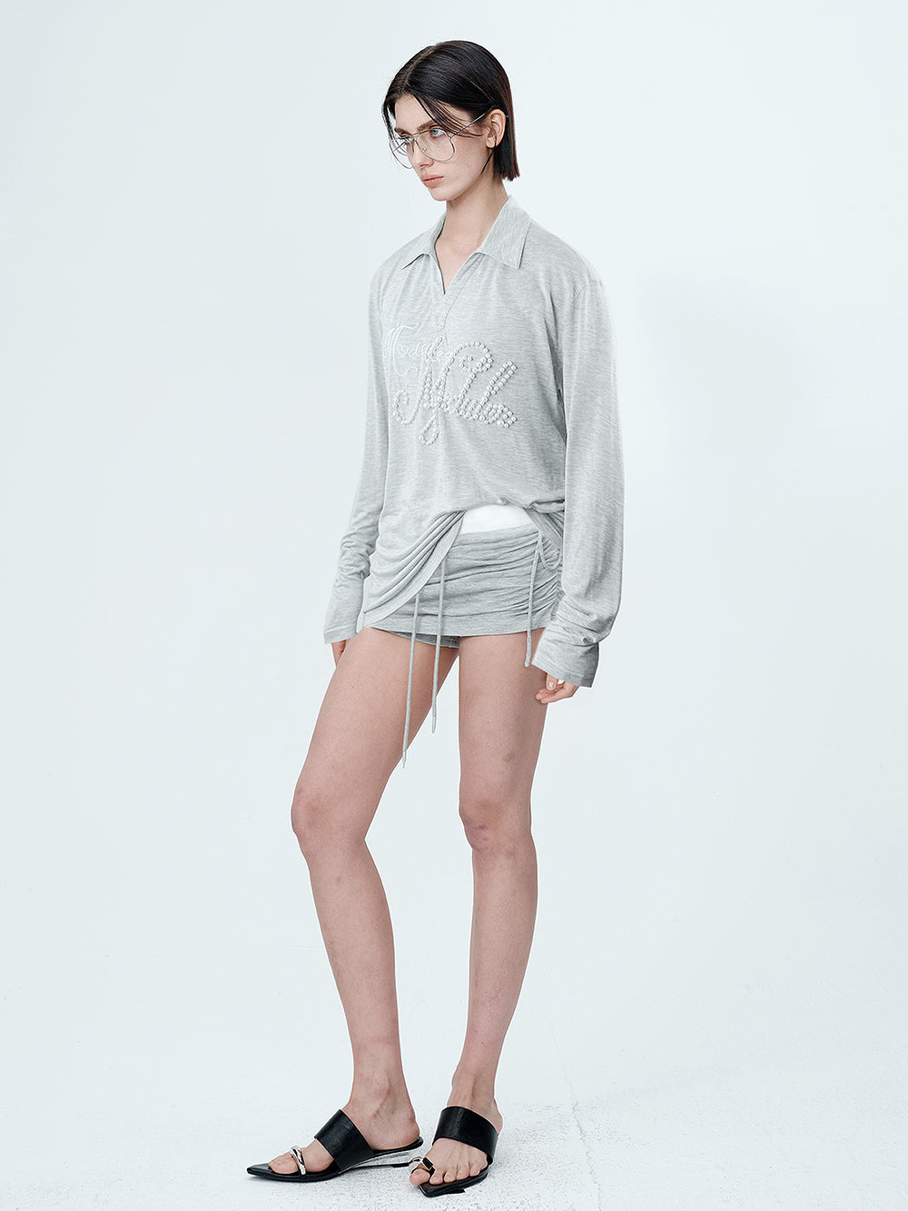 MUKTANK×MODULER Heavy-Detailed Polo Shirt with Pearl Embroidery