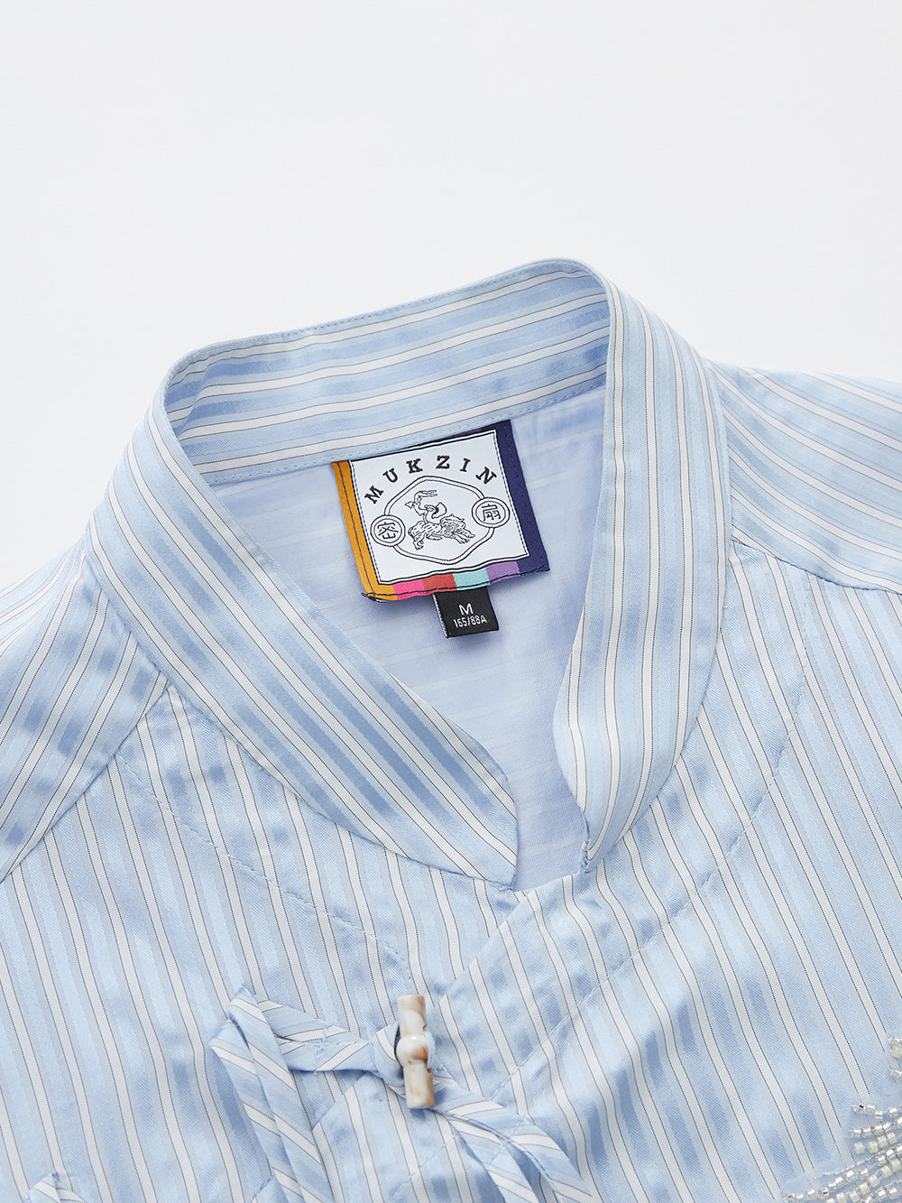 Mukzin "Ode To The New Summer"Elegant Blue And White Striped Chinese-Style Shirt