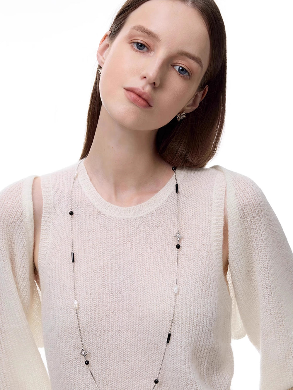 MUKTANK×SUN HUNTER Long Chain with Iris Design, Agate and Pearls