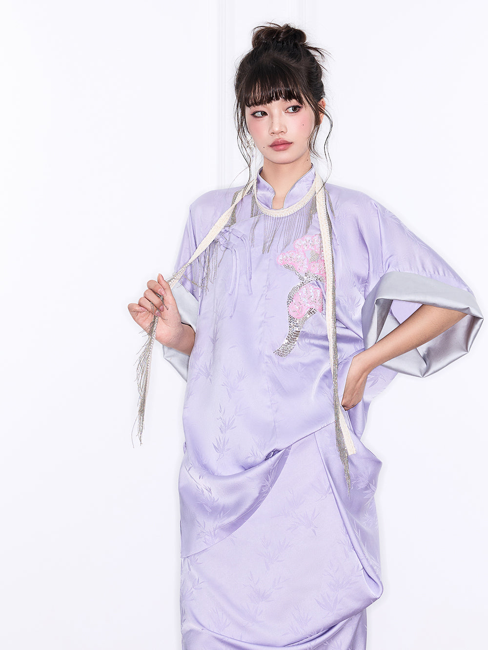 Mukzin "Ode To The New Summer"New Chinese-Style Improved Stand-Up Collar Split Purple Dress