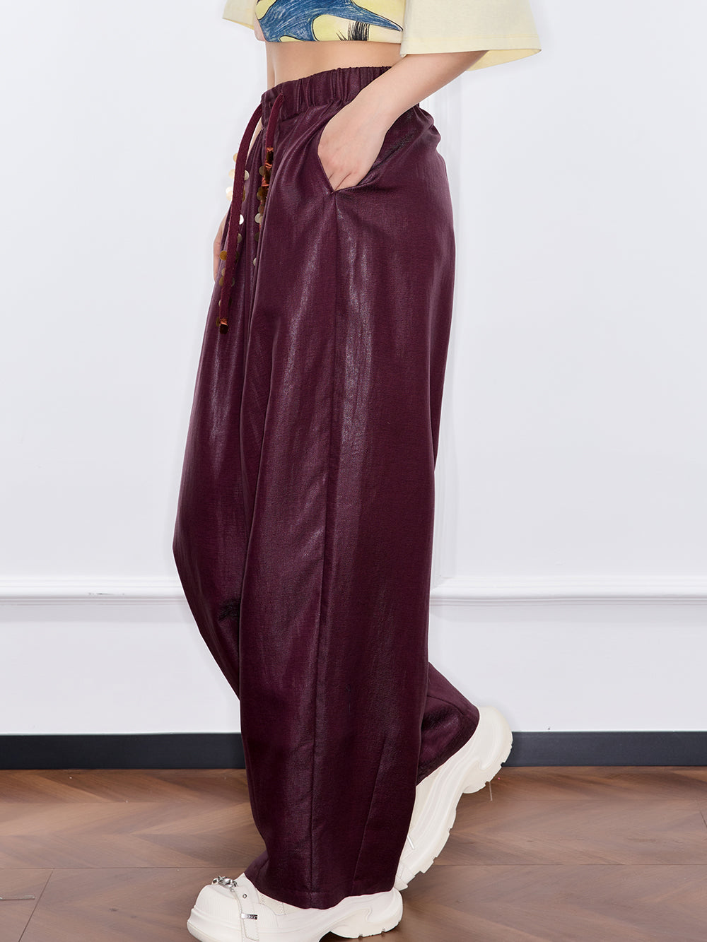 MUKZIN "Ode to the New Summer"Burgundy - colored Wide - leg Pants