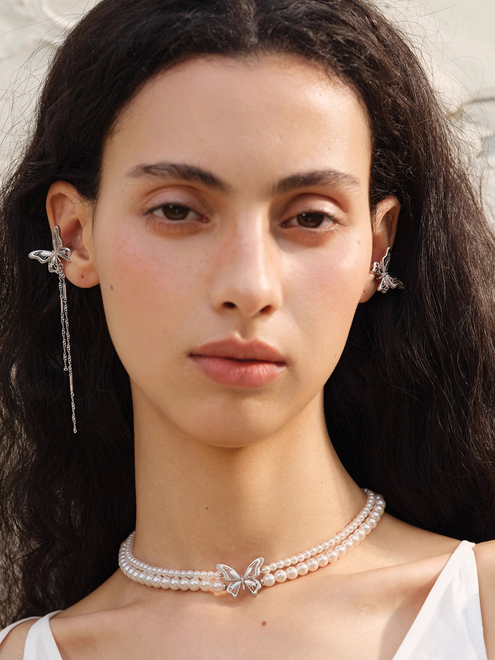 MUKTANK×SUN HUNTER “Emergence”Two-Tone Lace Butterfly Pearl Bracelet