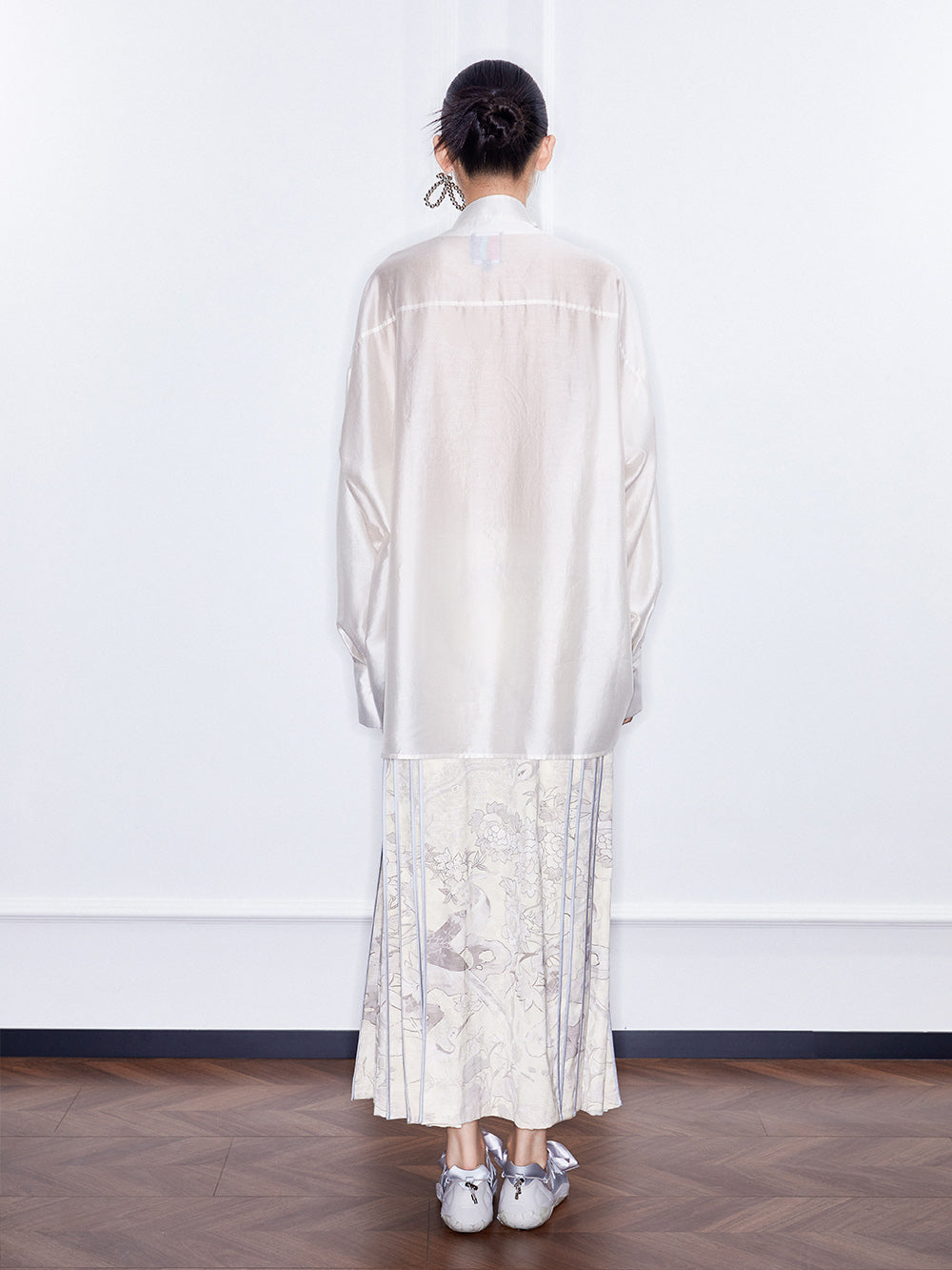 MUKZIN SpringPrelude Chanting Pine Chinese - style Round - collar Translucent Traditional - style Shirt