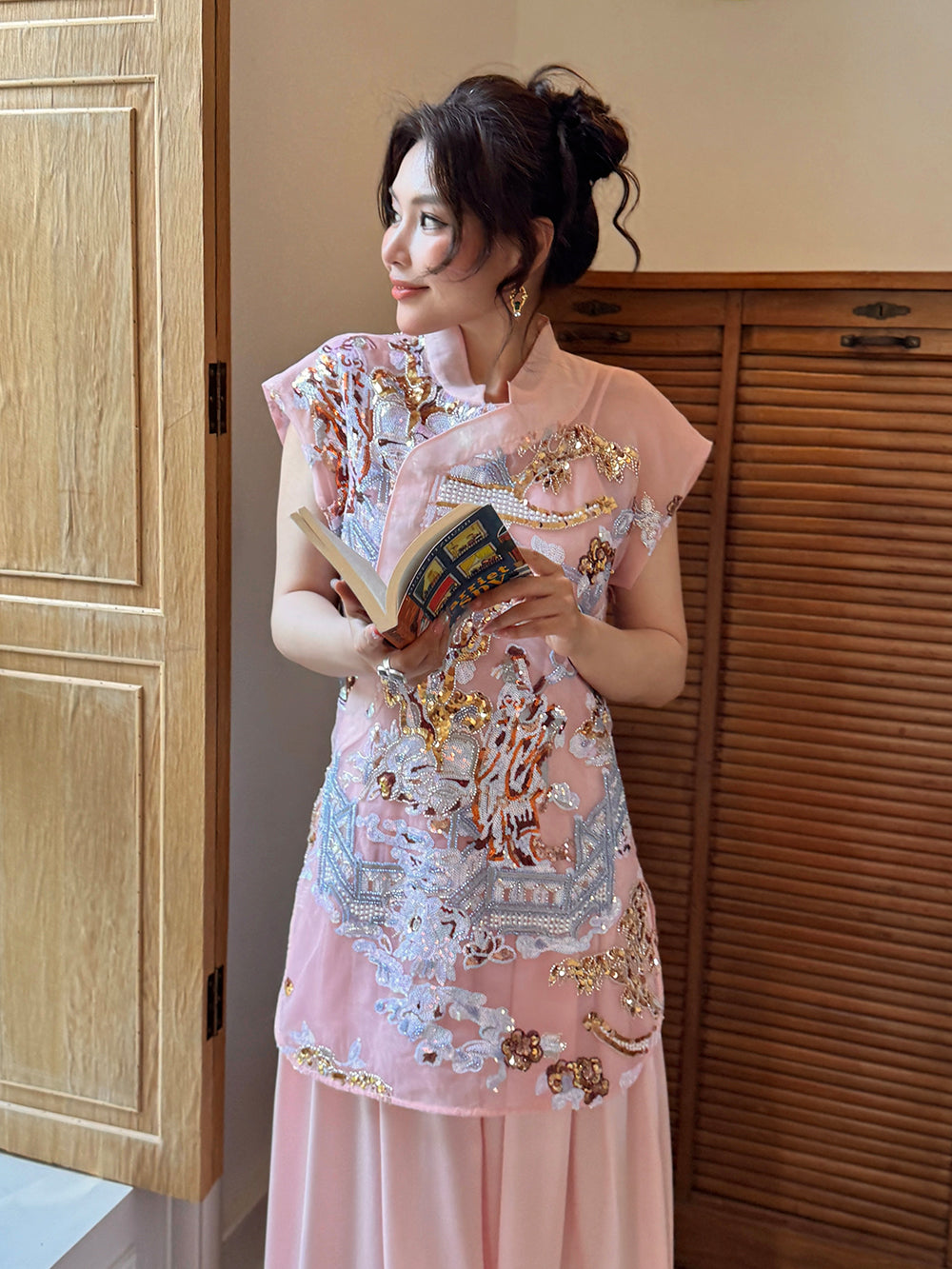 MUKZIN×Capsule Collection New Chinese-style embroidered white modified cheongsam dress