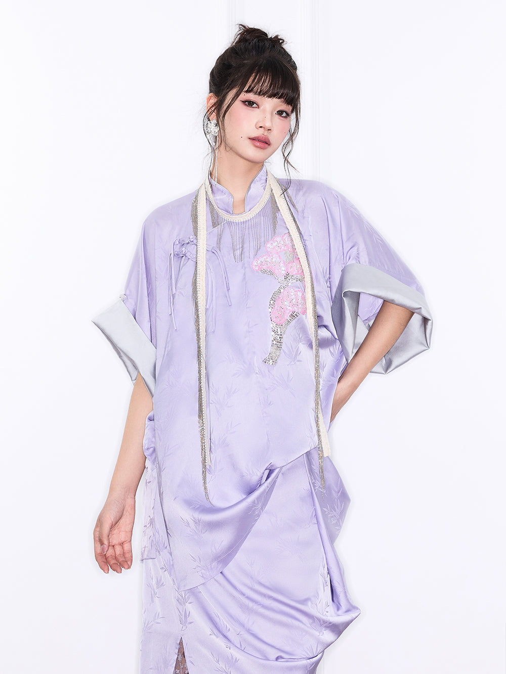 Mukzin "Ode To The New Summer"New Chinese-Style Improved Stand-Up Collar Split Purple Dress