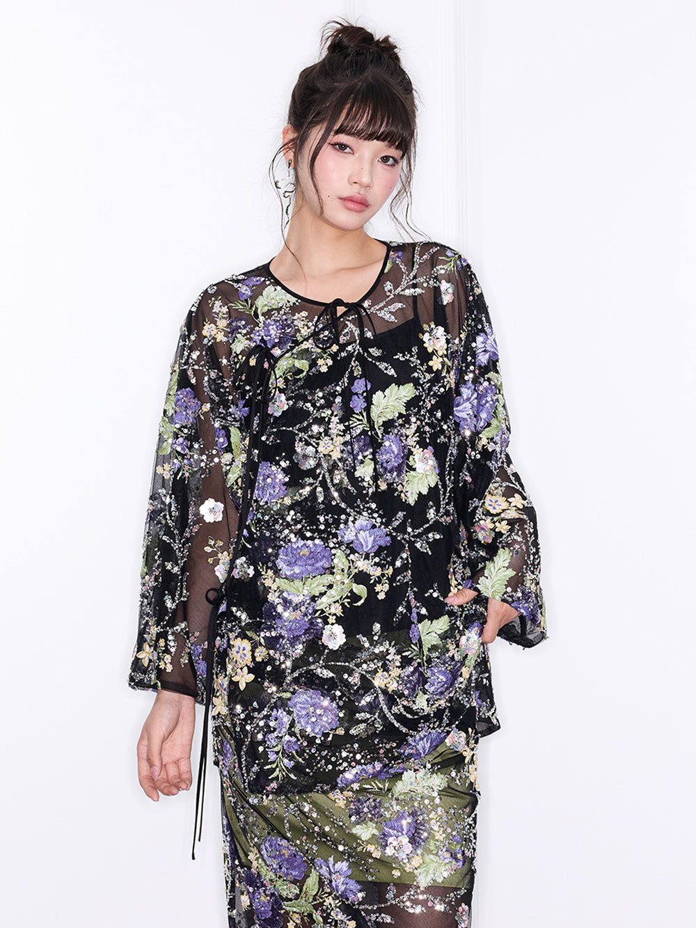 Mukzin“Capsule Collection”Neo - Chinese Style Purple "Ninefold Purple" Sequin Top