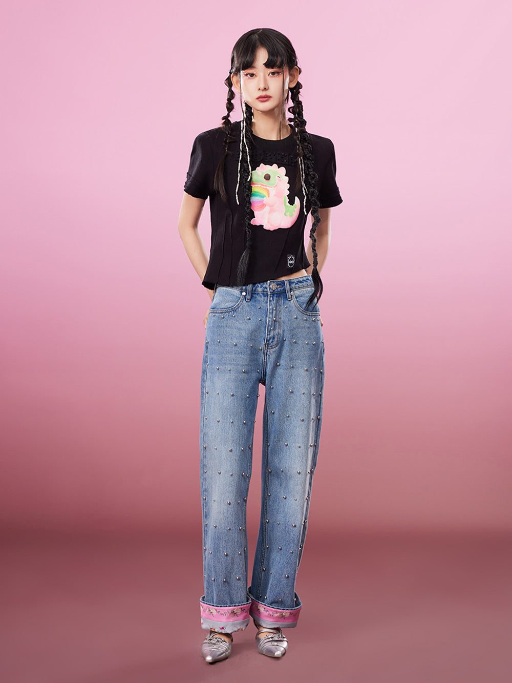 MUKZIN Embroidered Irregular 2-color Casual T-shirts