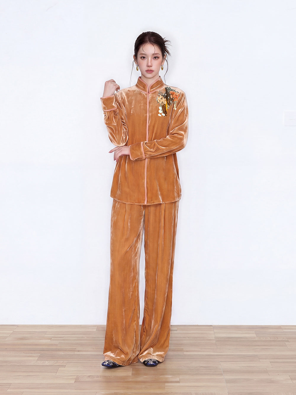MUKZIN×Capsule Collection New Chinese-Style Silk Velvet Trouser Set