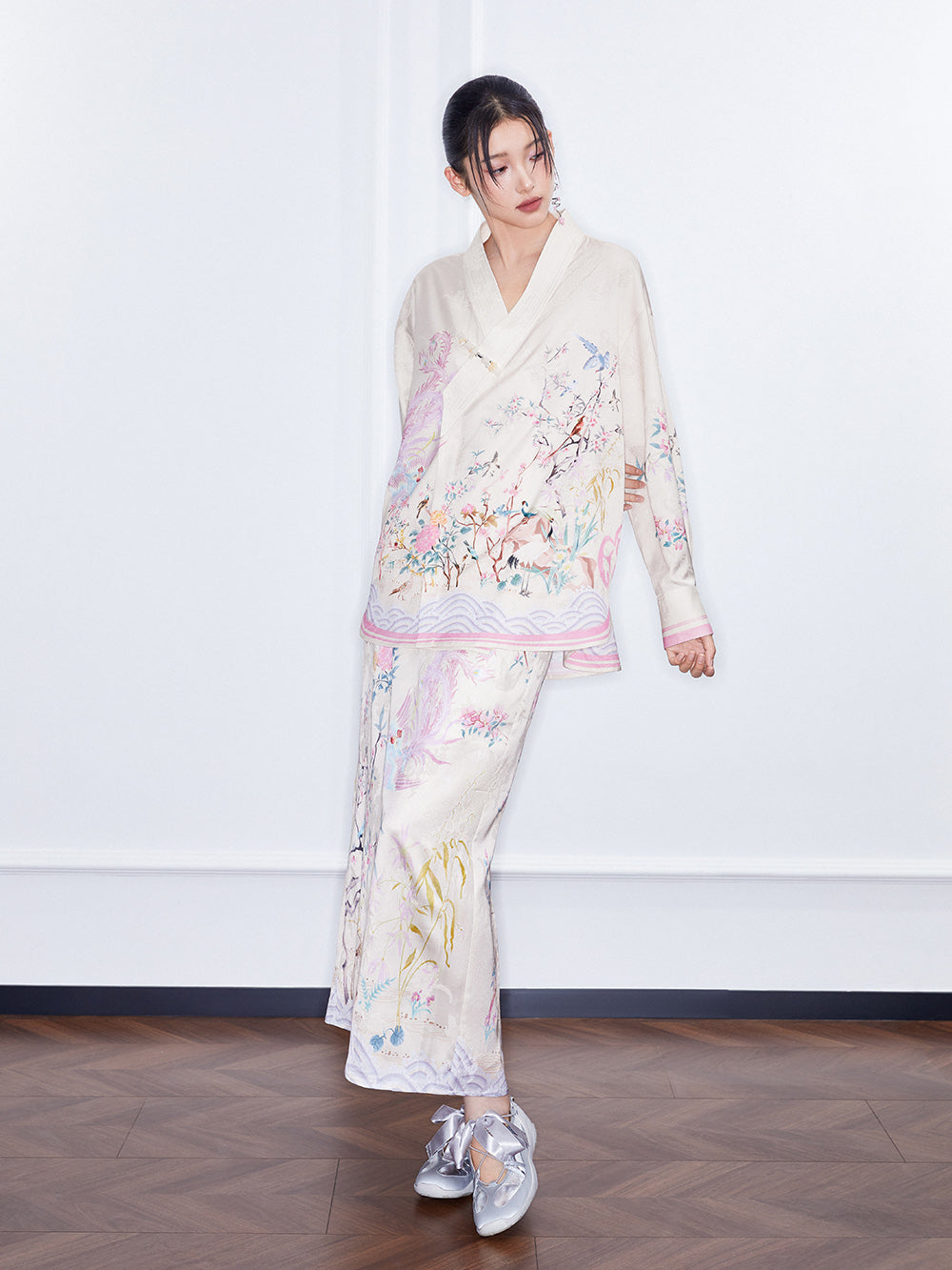 MUKZIN SpringPrelude "Startled Swan" Jacquard Satin New Chinese-style Straight Tube Skirt