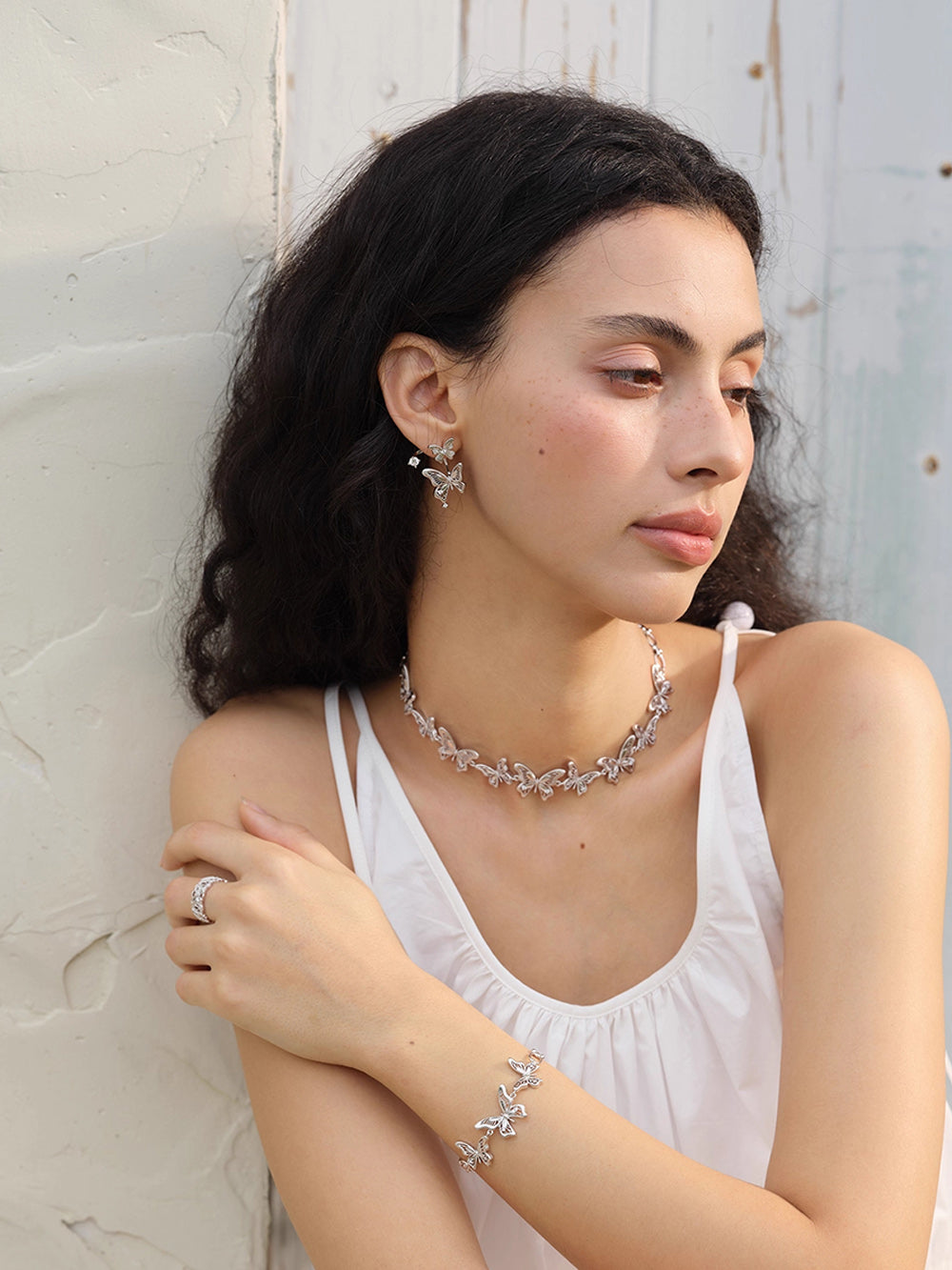 MUKTANK×SUN HUNTER “Emergence”Lace Butterfly Earrings with Upper and Lower Parts