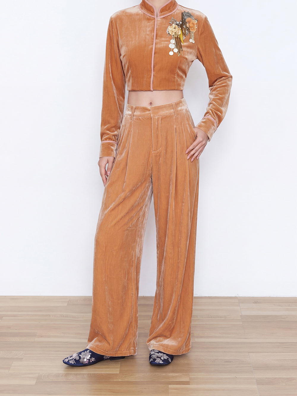 MUKZIN×Capsule Collection New Chinese-Style Silk Velvet Trouser Set
