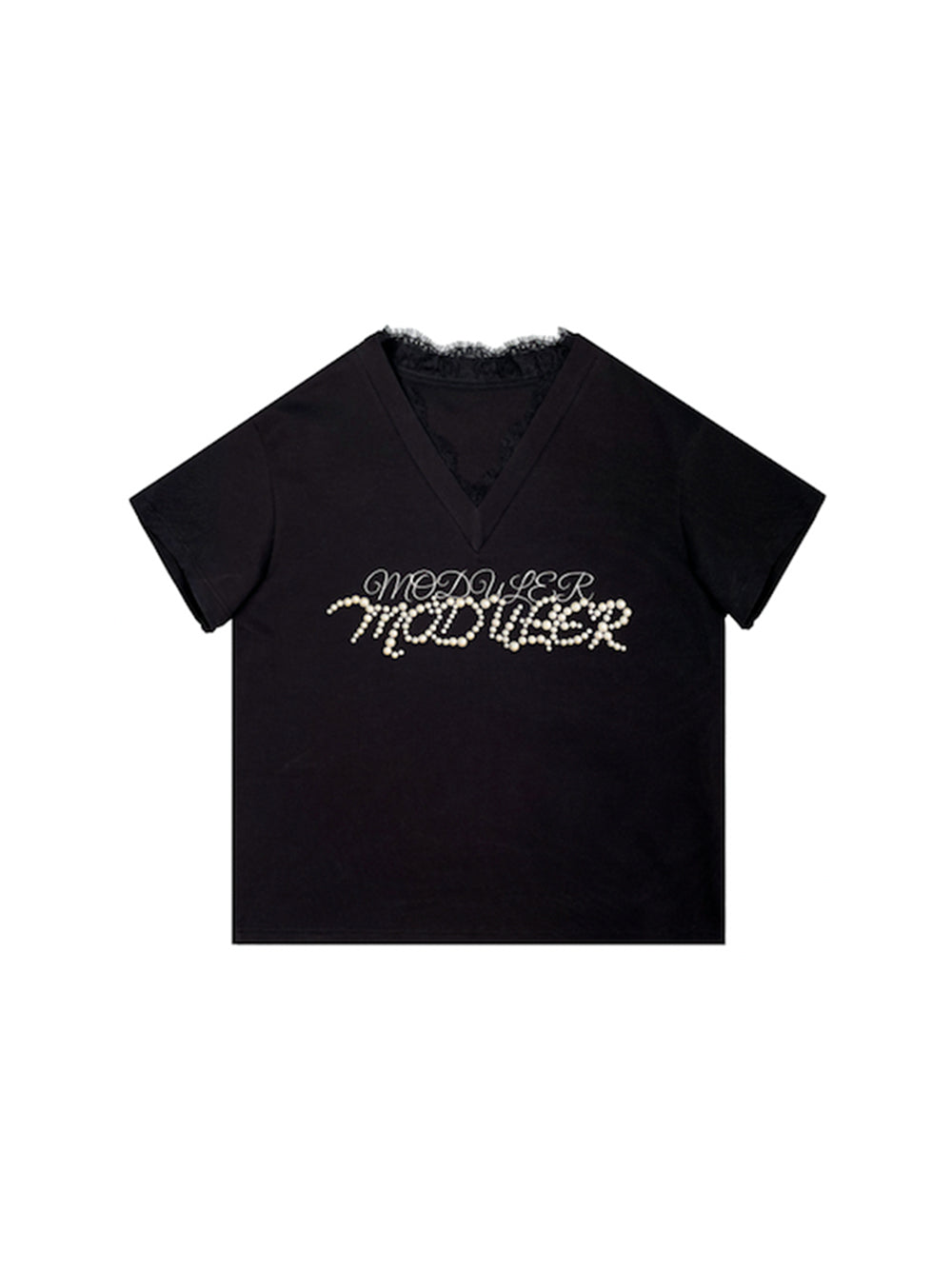 MUKTANK×MODULER Heavy-Detailed T-Shirt with Lace Paneling and Pearl Embroidery