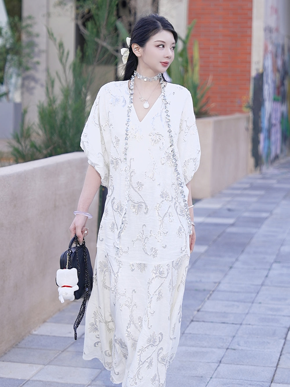 MUKZIN "Ode to the New Summer" Handmade Sequin Relaxed-fit Dress