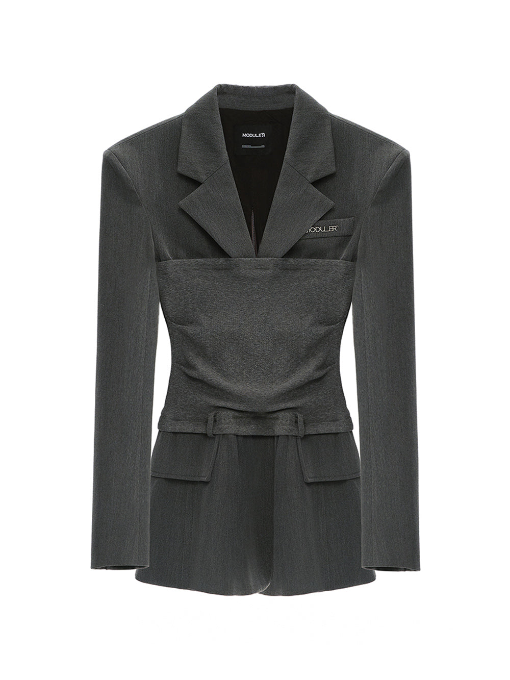 MUKTANK×MODULER Knit Crop Top Paneled Slim-Fit Blazer Dress