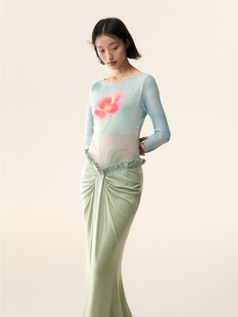 MUKTANK×LOUMUTAKU Dress with Hibiscus Flower Patterns