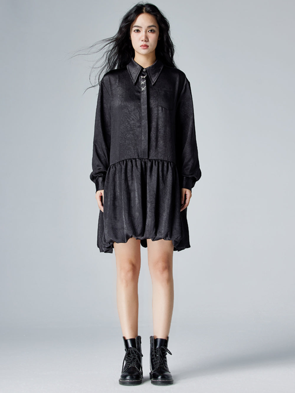 MUKTANK × CUUDICLAB Satin Shirt Dress