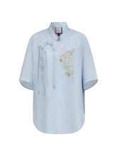 Mukzin "Ode To The New Summer"Elegant Blue And White Striped Chinese-Style Shirt
