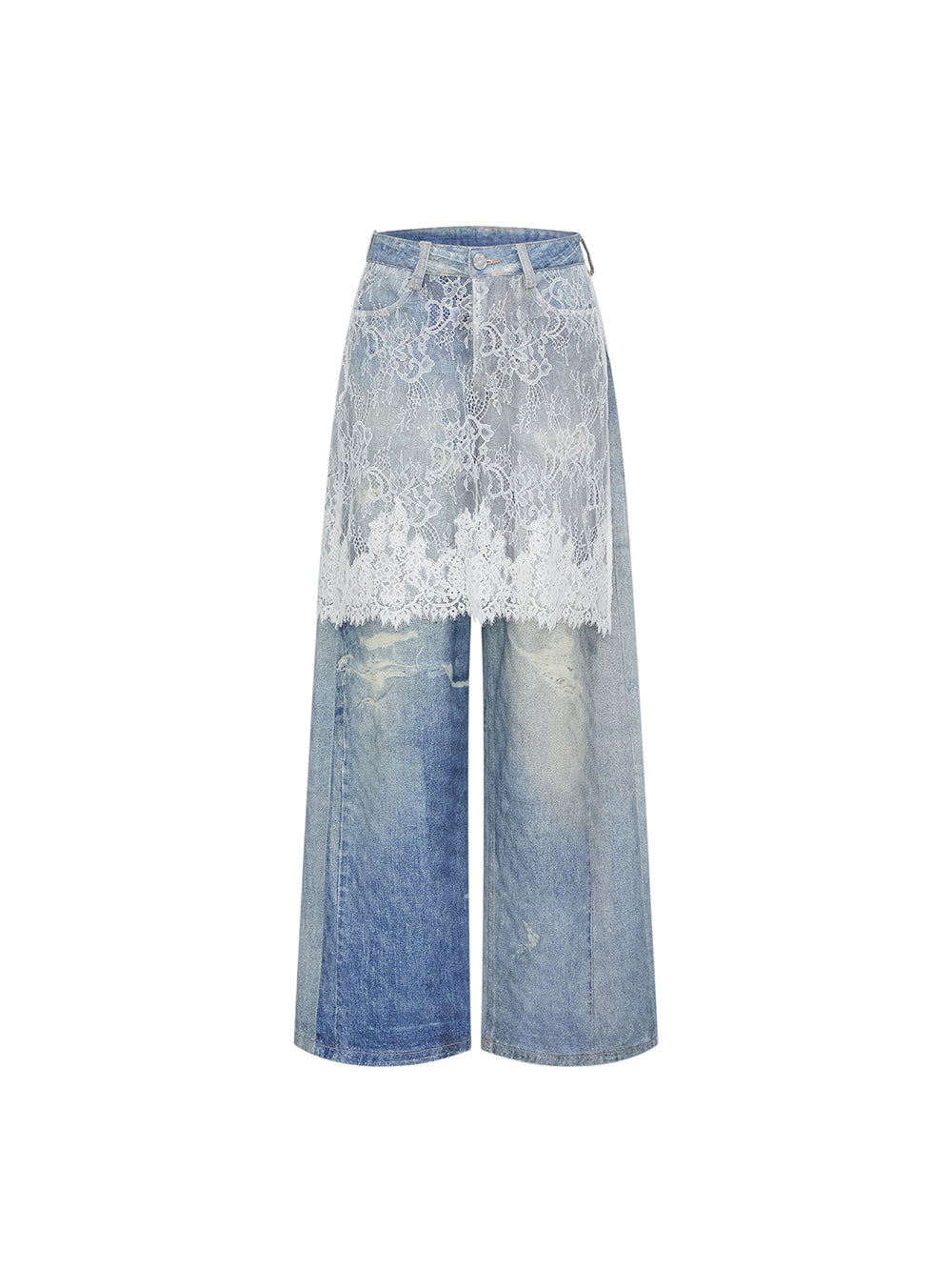 MUKZIN SpringPrelude“A Dream in the Curtain”Lace Patchwork Wide-leg Jeans