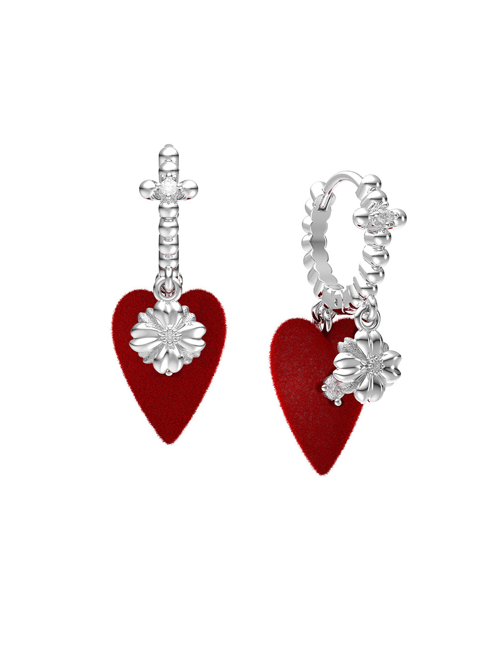 MUKTANK×SUN HUNTER Velvet Heart Flower Ear Cuffs