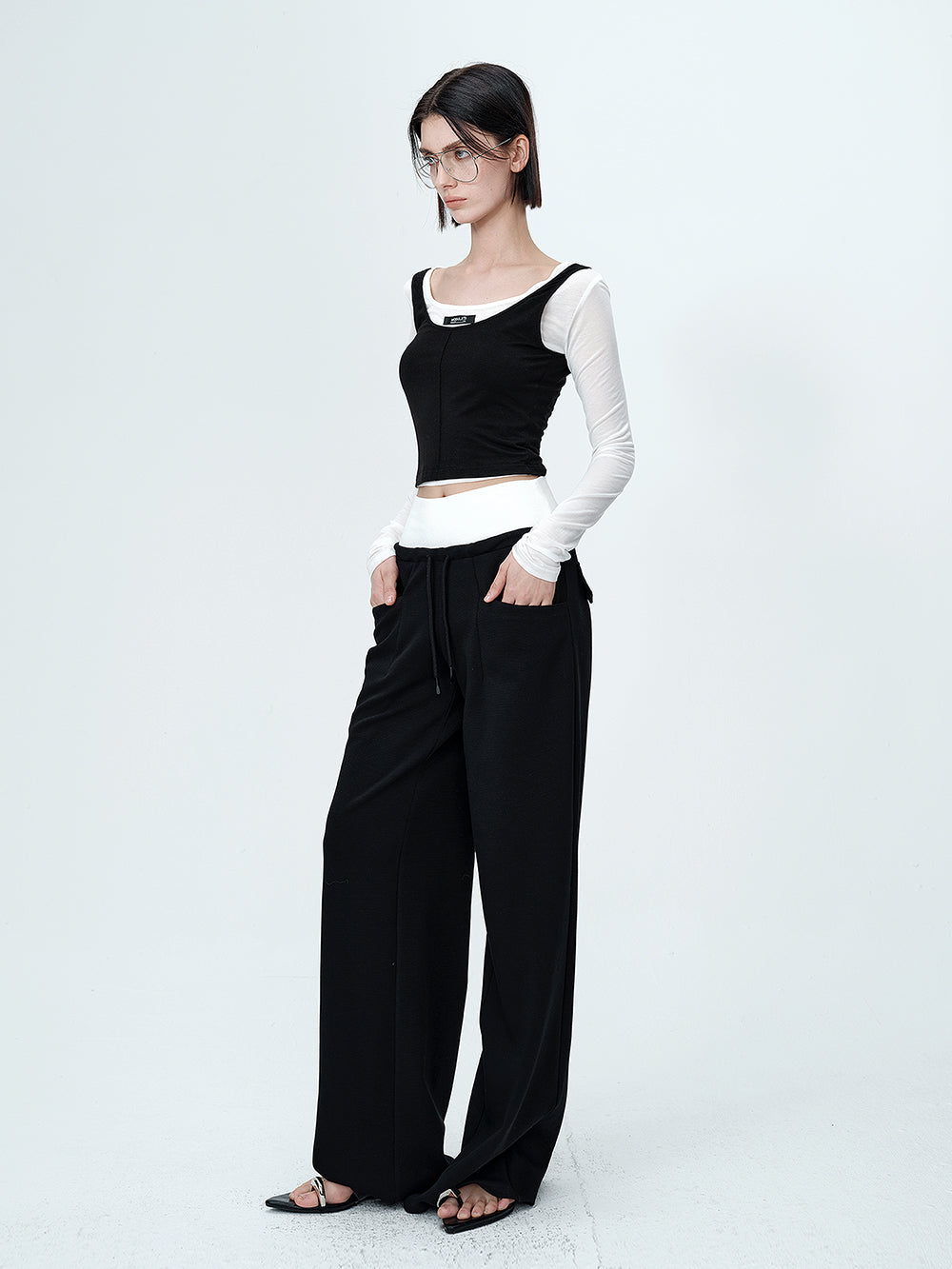 MUKTANK×MODULER Tencel Fake Two-piece Short Knitted Top with Contrasting Colors and a Slim Fit