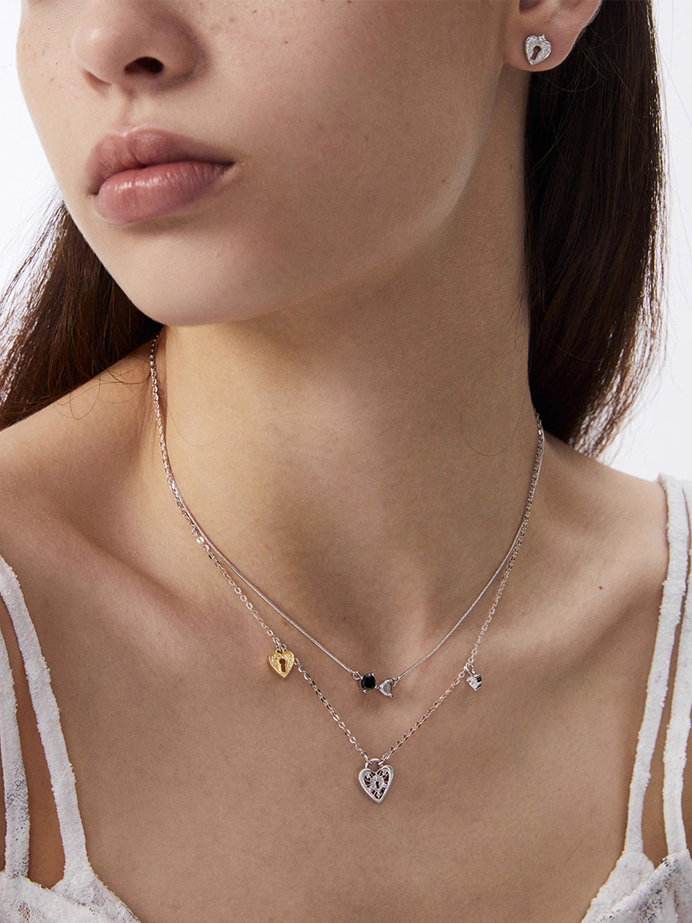 MUKTANK×SUN HUNTERTwo-tone lace heart lock necklace