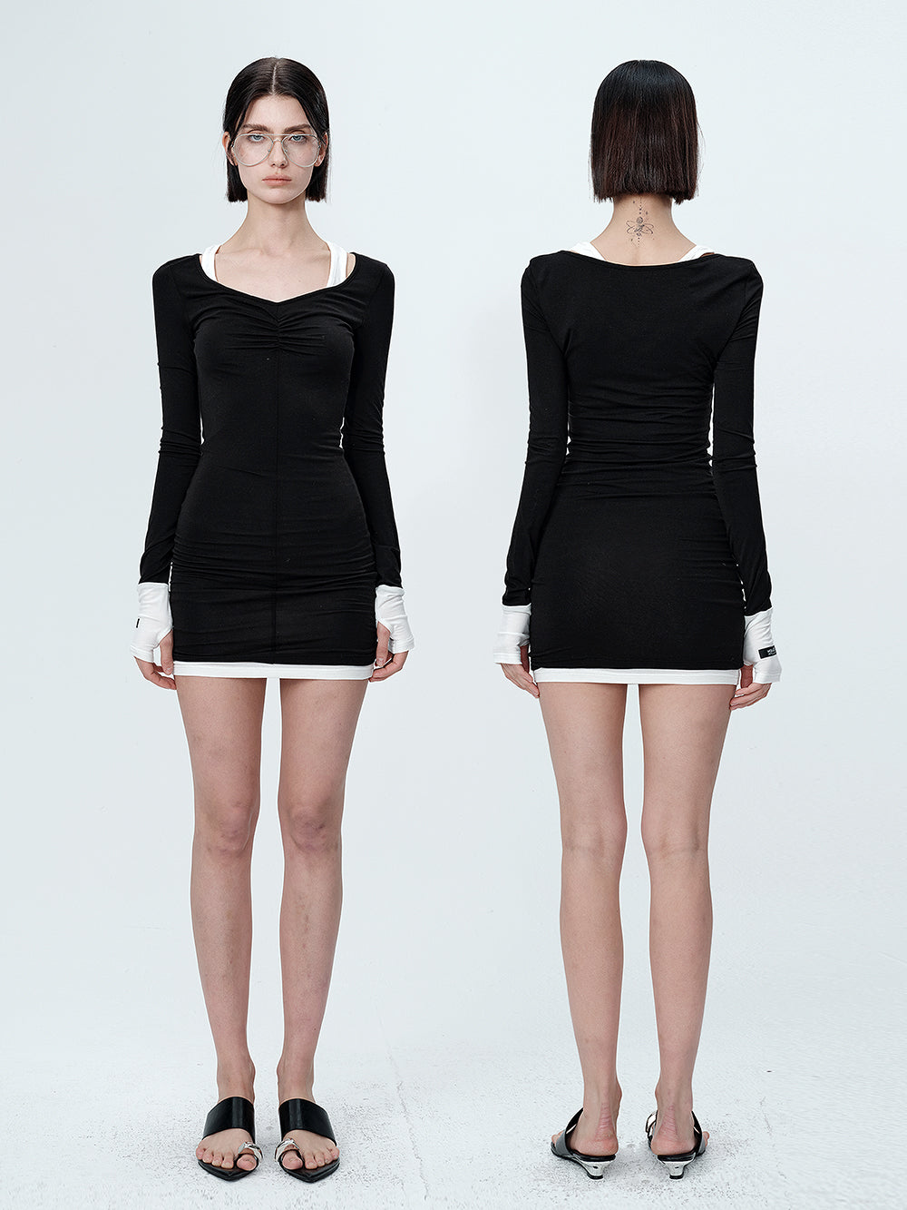 MUKTANK×MODULER Tencel fake two-piece knitted dress with contrasting colors and a slim fit