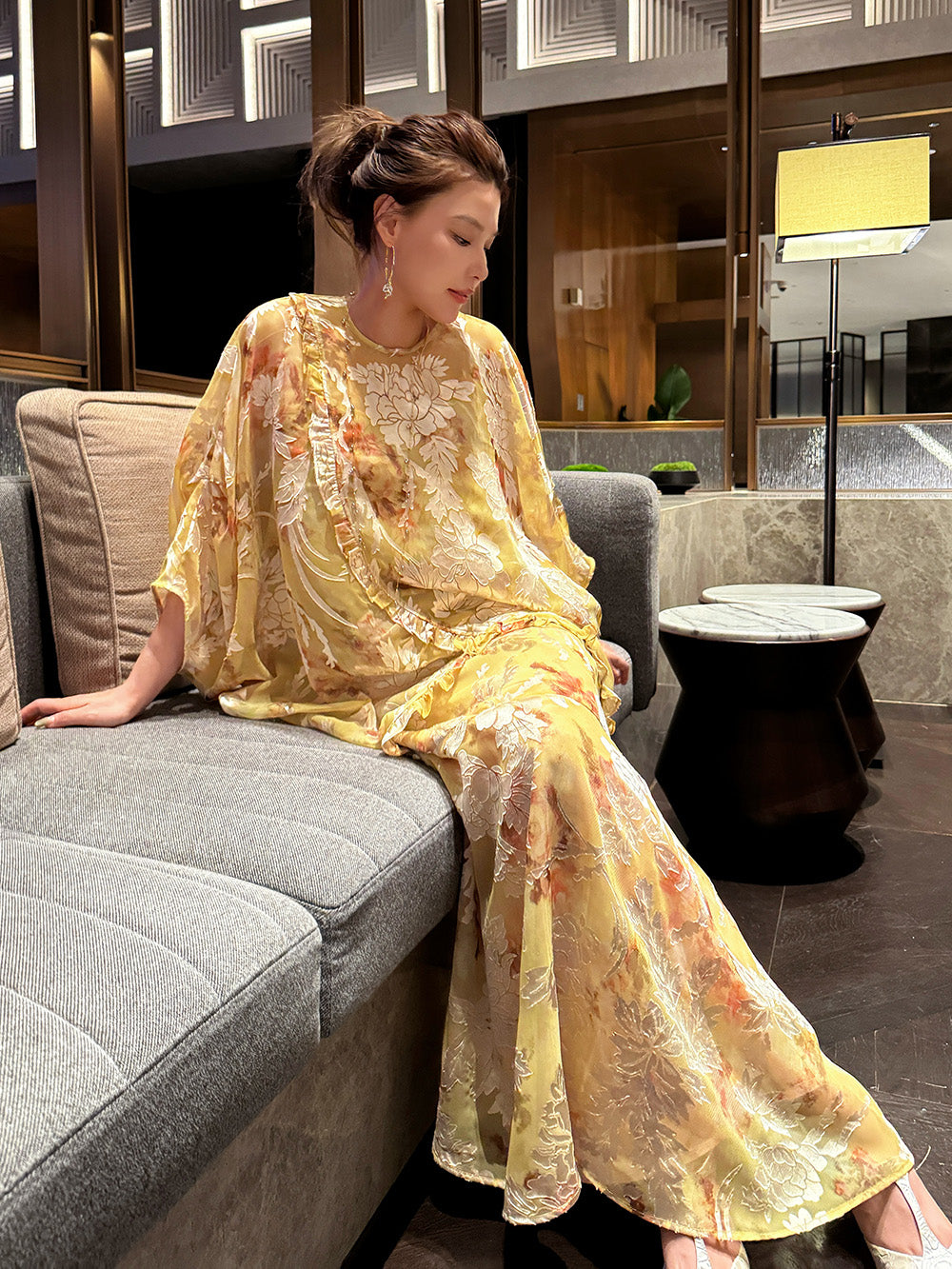 MUKZIN“Capsule Collection”Yellow new Chinese-style slimming maxi dress