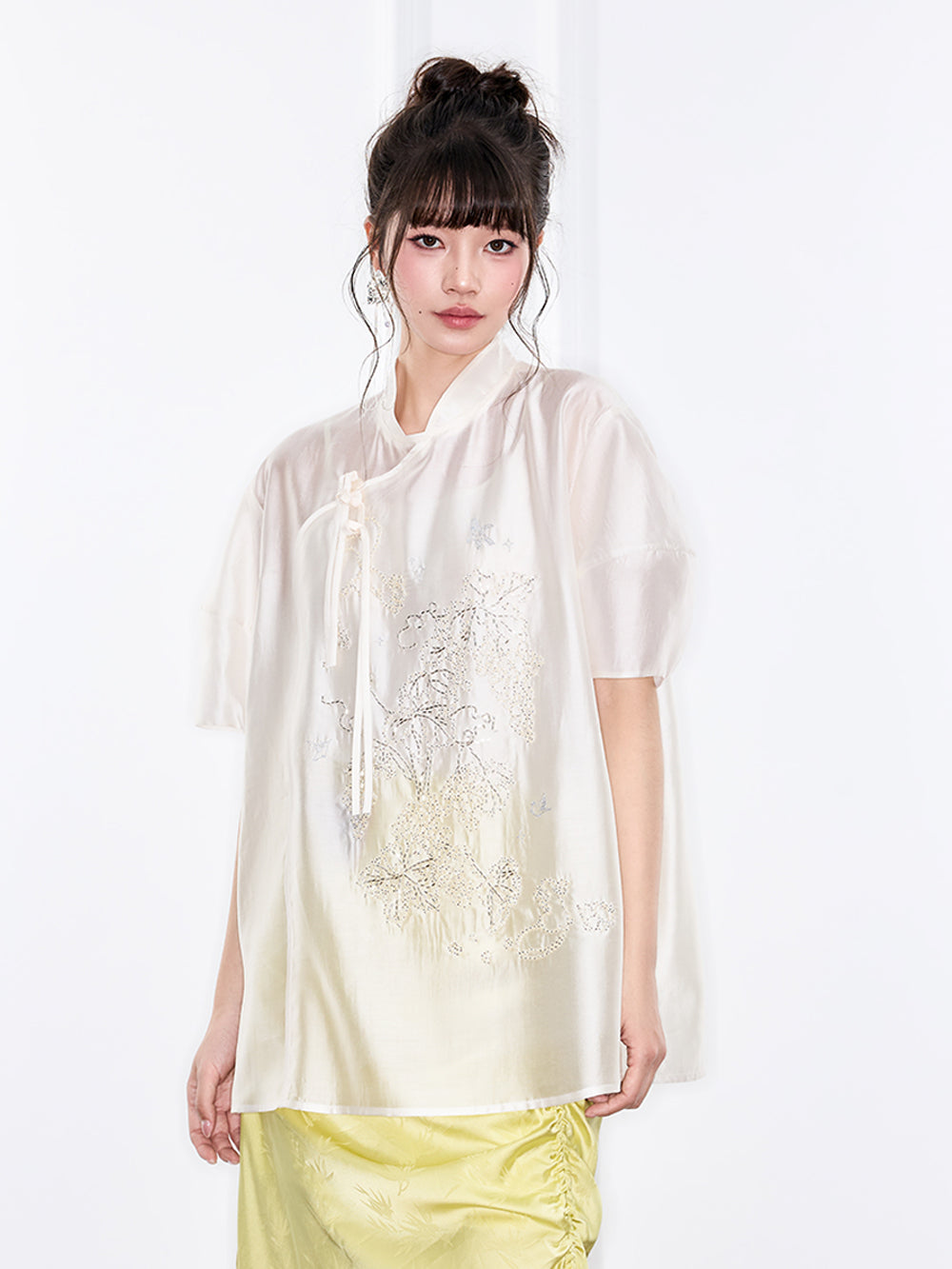 Mukzin "Ode To The New Summer"Short-Sleeved Shirt With New Chinese-Style Frog Buttons On The Placket