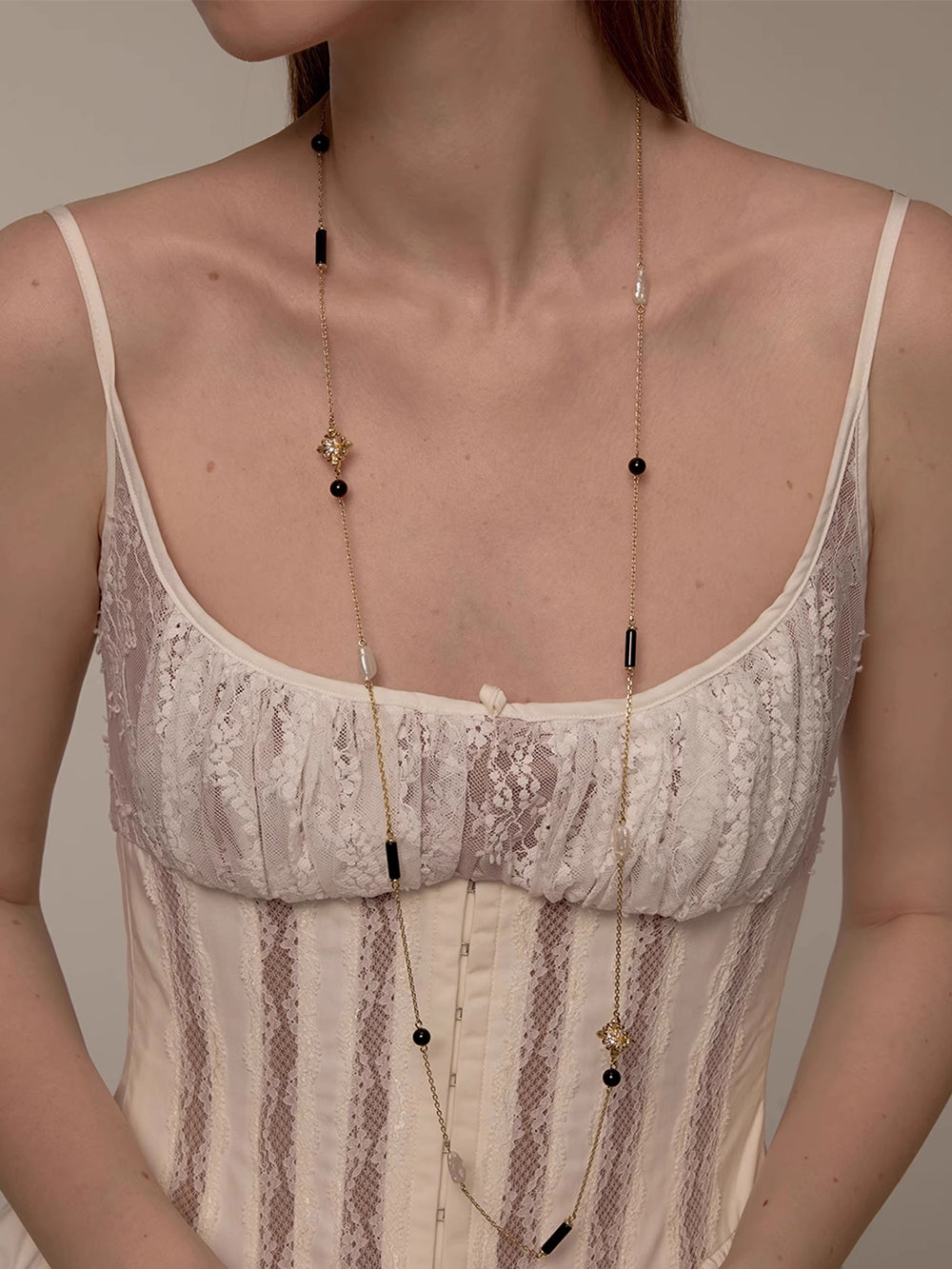 MUKTANK×SUN HUNTER Long Chain with Iris Design, Agate and Pearls