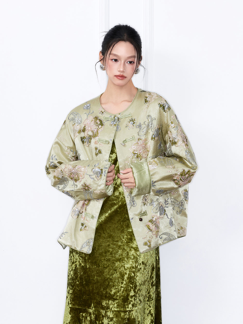 MUKZIN“Capsule Collection”Light Green Jacquard Embroidery New Chinese Style Loose Jacket