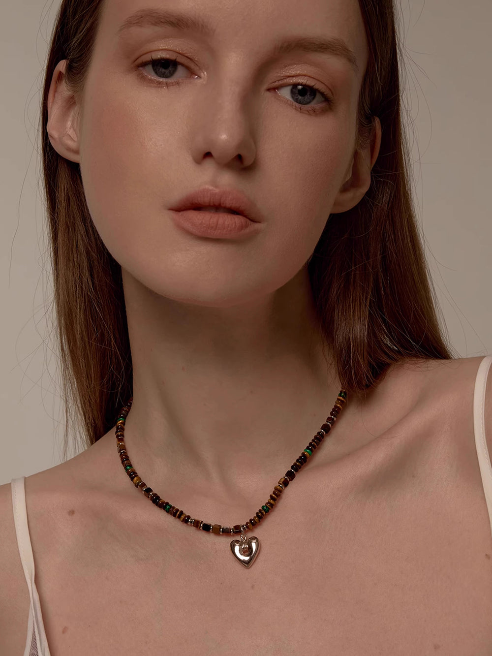 MUKTANK×SUN HUNTER Tiger's Eye Heart-shaped Necklace