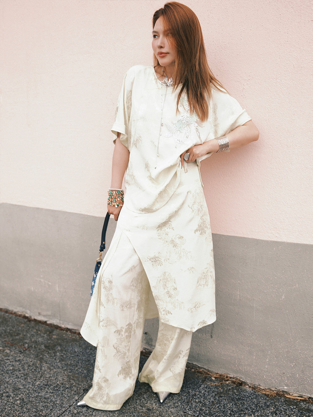 MUKZIN“Capsule Collection”Off - White Jacquard Loose Top
